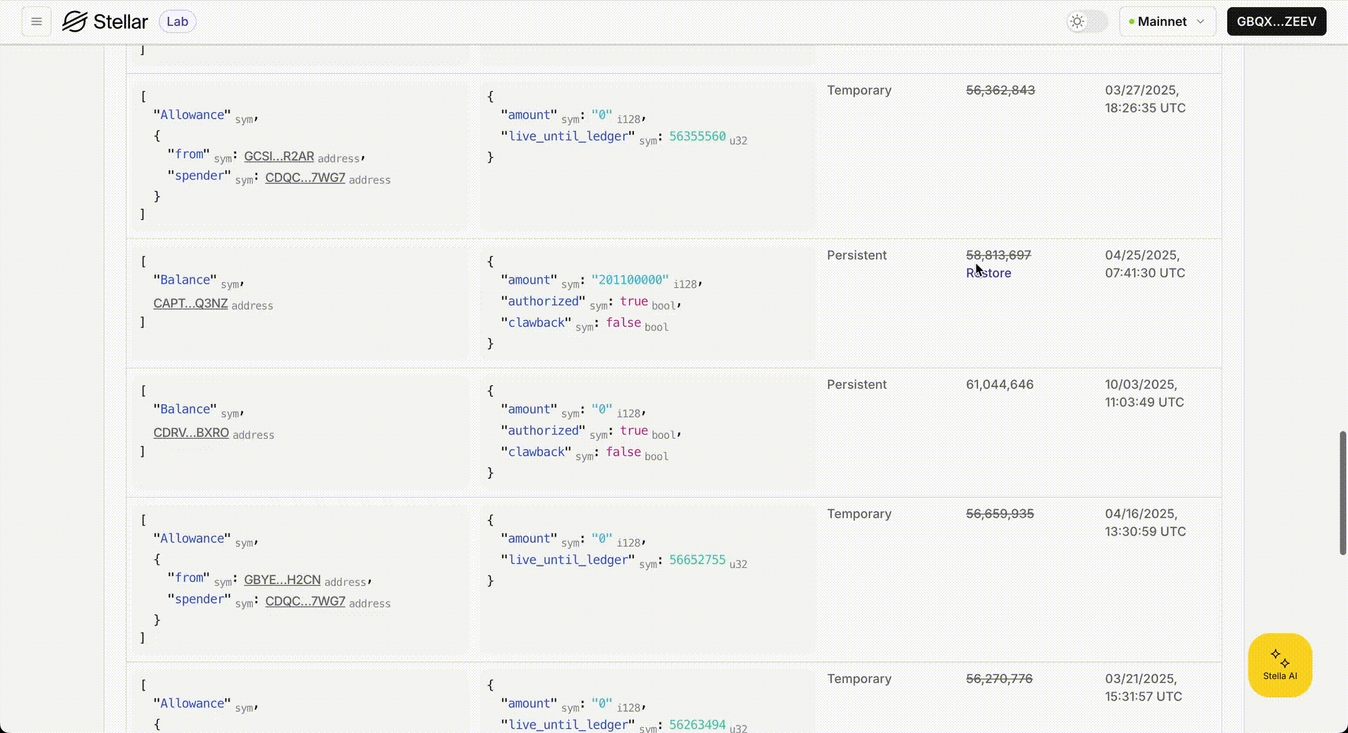Lab: Contract Explorer: Contract Storage Restore in action